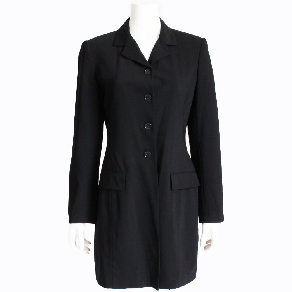 Tommy Hilfiger Jacket Long Blazer Black Wool Blend Vintage 90s Sz P